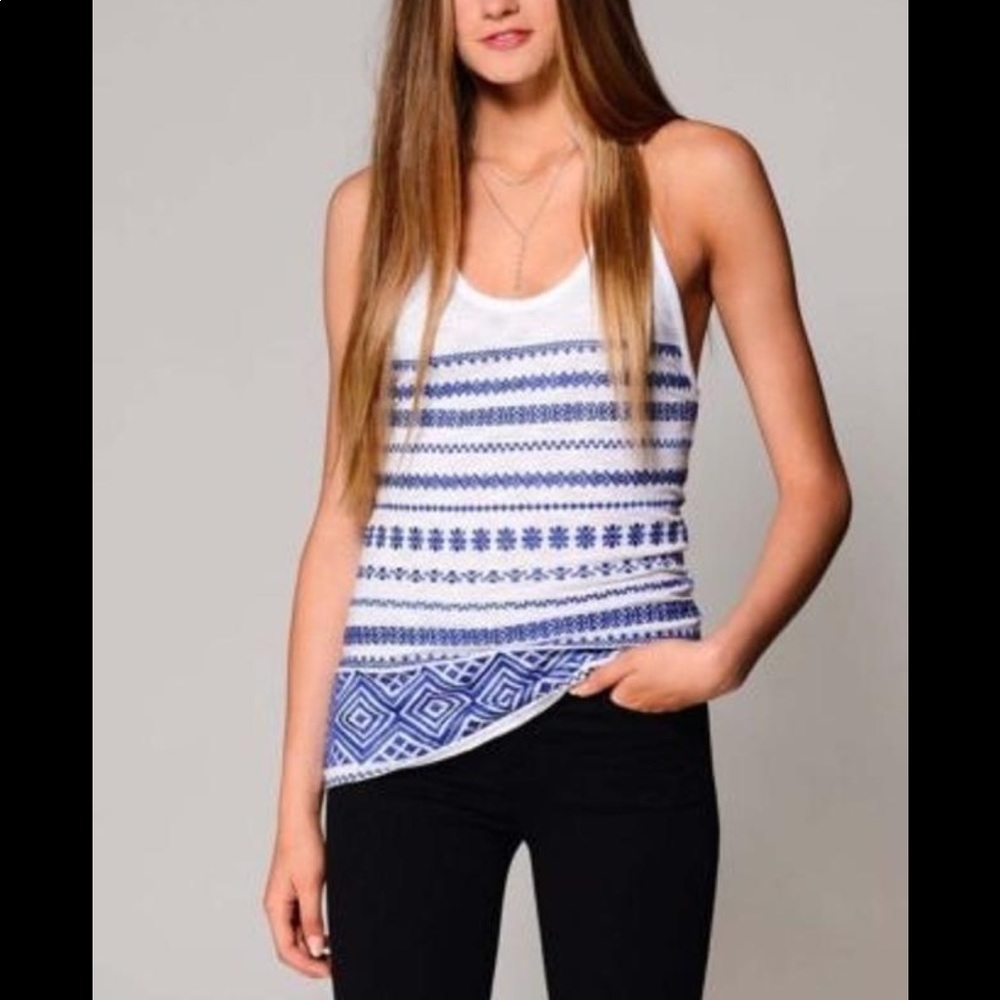 NWT Sam Edelman Blue Embroidered Racerback Tank